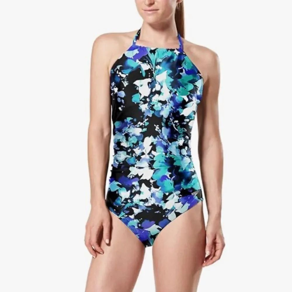 Speedo Floral Print One-Piece halter Swimsuit size medium